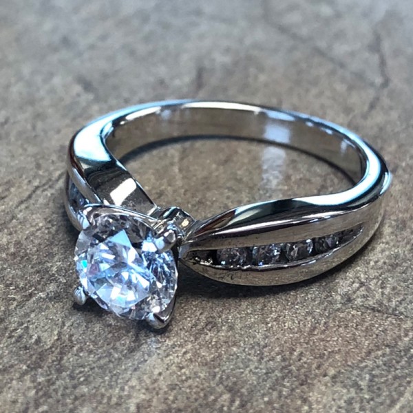 14K White Gold Tapered Diamond Accent Engagement Ring